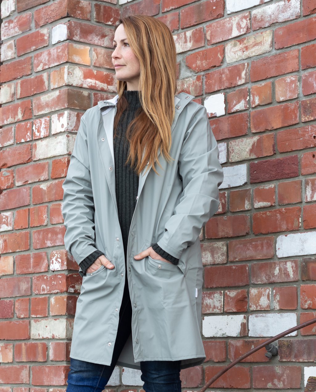 Rains Long Jacket in Rock