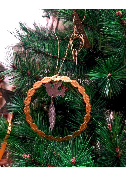 Walther & Co | Metal Bird in a Ring with feather | 9cm