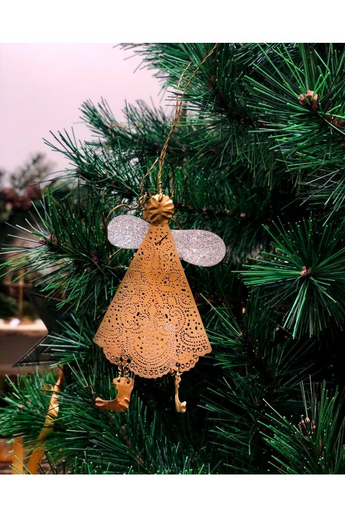 Walther & Co | Metallic Angel with Gold Dress and Silver Wings | 10cm