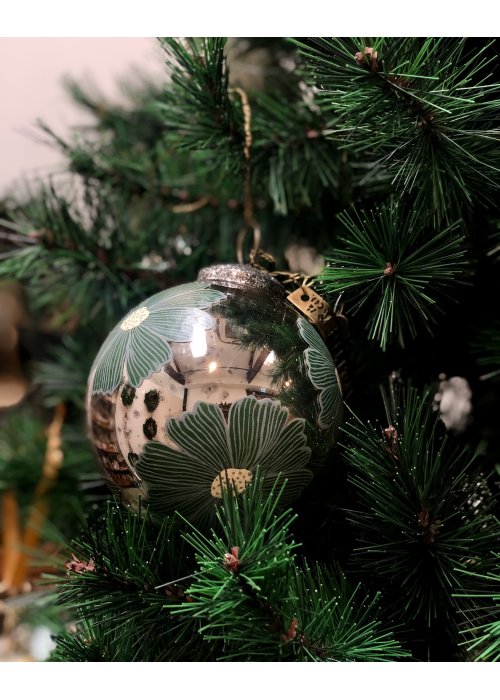 Walther & Co | Silver Glass Ball | Painted Christmas Flower | 10cm