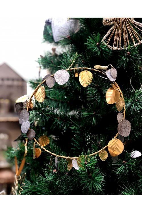 Walther & Co | Metallic Mixed Leaf Wreath | Silver and Gold Leaves 