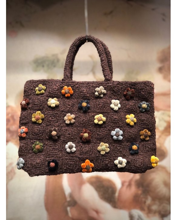 Sophie Digard | Crocheted Hand Bag | Coffee | Tiny Flowers - Small 