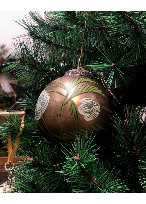 Walther & Co | Gold Glass Ball | Painted Christmas Rose | 10cm