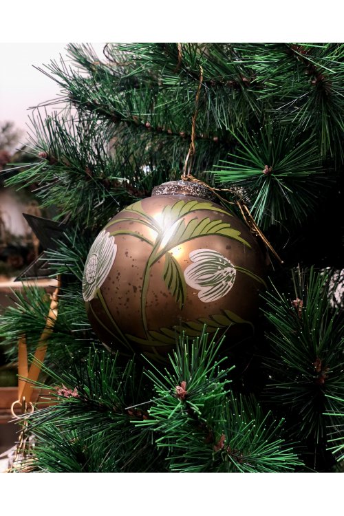 Walther & Co | Gold Glass Ball | Painted Christmas Rose | 10cm