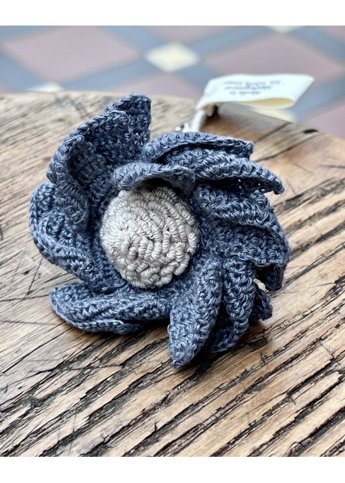 Sophie Digard | Hand-crafted Fabric Flower Brooch | Velvet and Linen | Blue