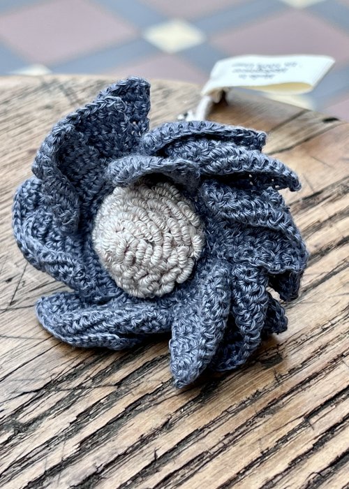 Sophie Digard | Hand-crafted Fabric Flower Brooch | Velvet and Linen | Blue