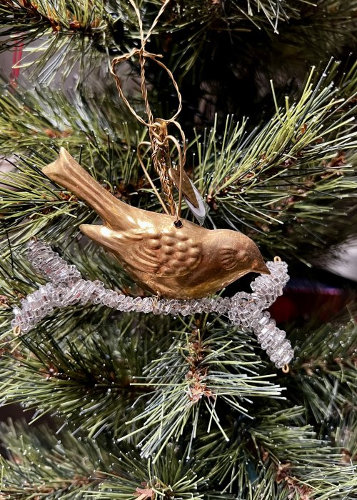 Walther & Co | Brass Bird on Beaded Twig Christmas Decoration 