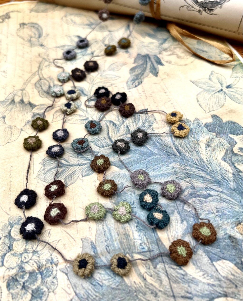 Sophie Digard Crocheted Daisy Chain Necklace Muted Colours