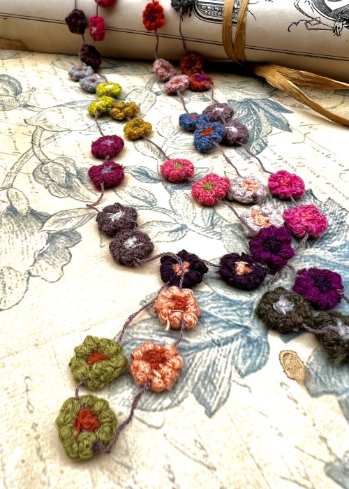 Sophie Digard | Crocheted Daisy Chain Necklace | Linen | Multi-coloured