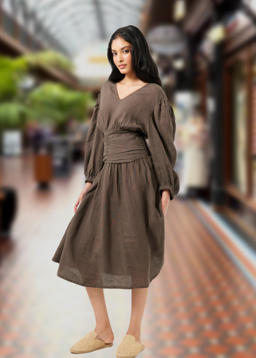 The Shanty Corporation | Emilia Maxi Dress | Chocolate | 100% Linen