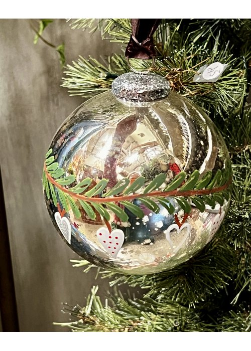 Walther & Co | Silver Ball with Painted Leaves & Hearts | 10cm