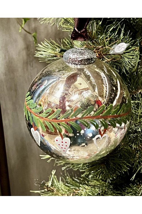 Walther & Co | Silver Ball with Painted Leaves & Hearts | 10cm