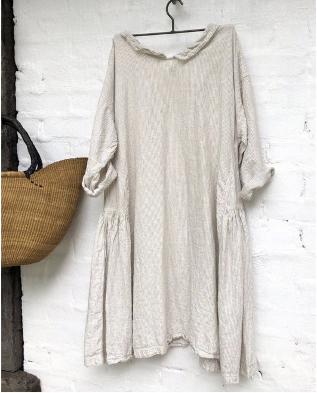 Audrey Linen Dress - Natural and White Stripe - Meg by Design
