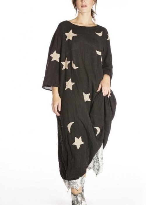 Magnolia Pearl | Cotton Twill Star & Moon Appliqué Merlina Dress | Midnight