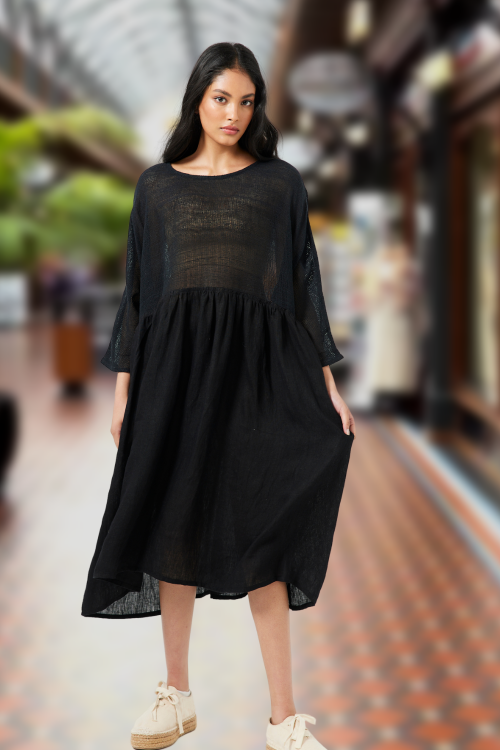 The Shanty Corporation | Nikita Dress | Black | 100% Linen and Cotton Silk 