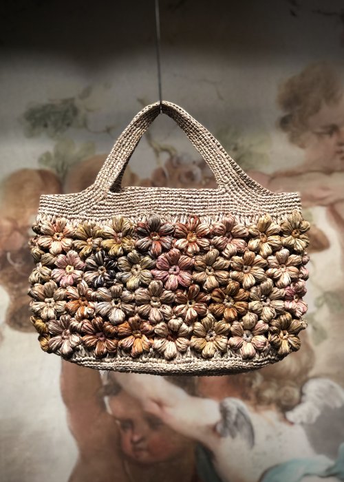 Sophie Digard | Small Rafia Hand Bag with Decorative Flowers 