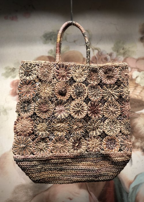Sophie Digard | Large Raffia Hand Bag with Repeating Circles 