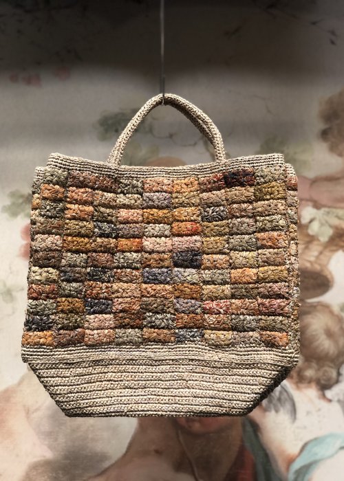 Sophie Digard | Large Raffia Hand Bag with Repeating Rectangle Design  