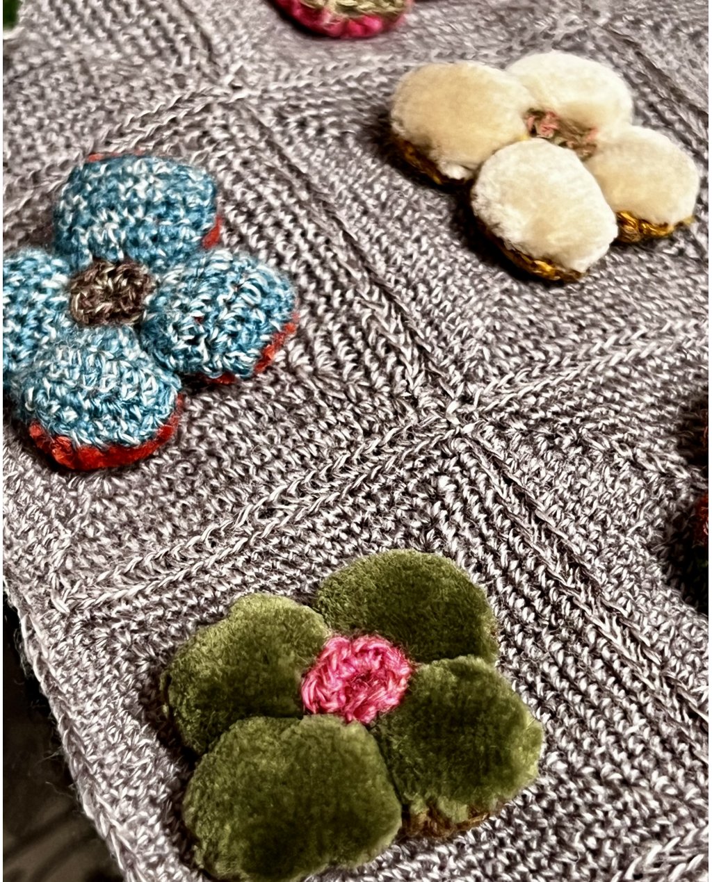 Sophie Digard Crocheted Scarf with cute little chunky daisies