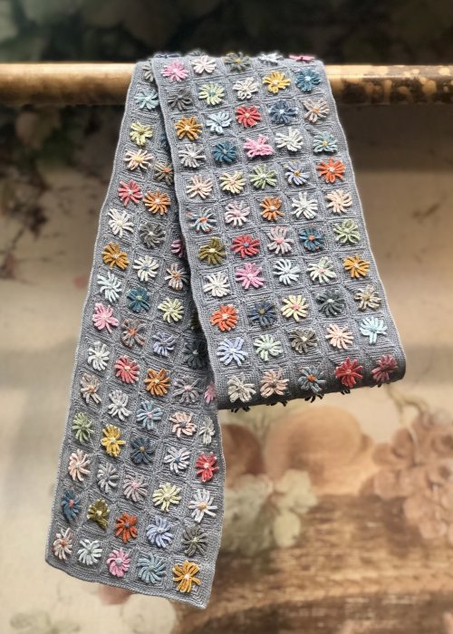 Sophie Digard | Crocheted Merino Scarf | Blue | Daisy Motif | Small 